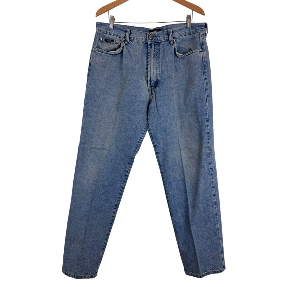 Hugo Boss Arkansas Denim Blue Jeans Men 38X32 Faded Distressed Made in Italy VTG
